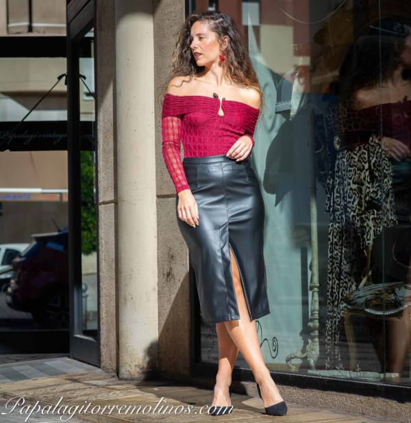 Falda Polipiel Midi - Imagen 1